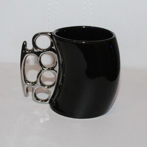 Inked Fisticup Coffee Mug Unisex OS Black Silver Brass Knuckle Handle Ceramic